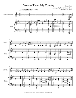 I Vow To Thee, My Country - Bb Bass Clarinet Solo with Piano Accompaniment