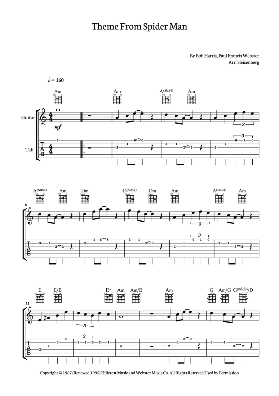Theme From Spider Man Theme From Spider Man Acoustic Guitar scores gallery preview page 1