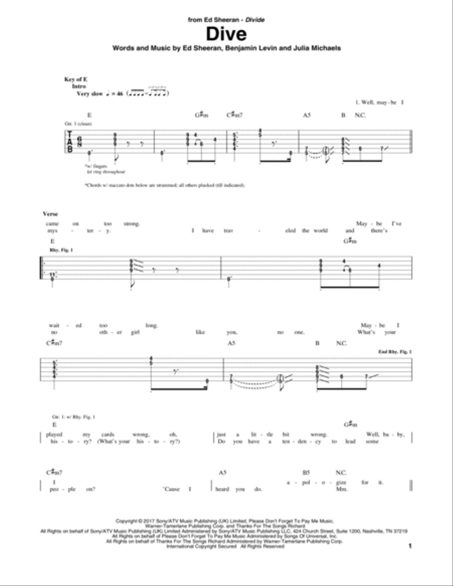 Dive Electric Guitar scores gallery preview page 1