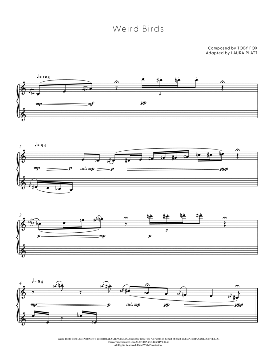 Weird Birds (DELTARUNE - Piano Sheet Music) Easy Piano scores gallery preview page 1
