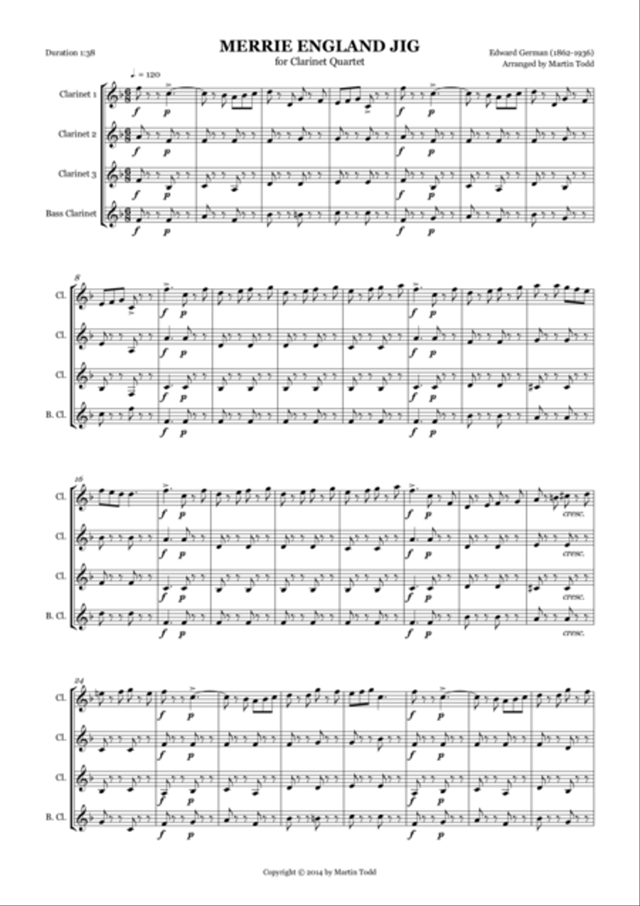 Merrie England Jig for Clarinet Quartet Clarinet Quartet scores gallery preview page 1