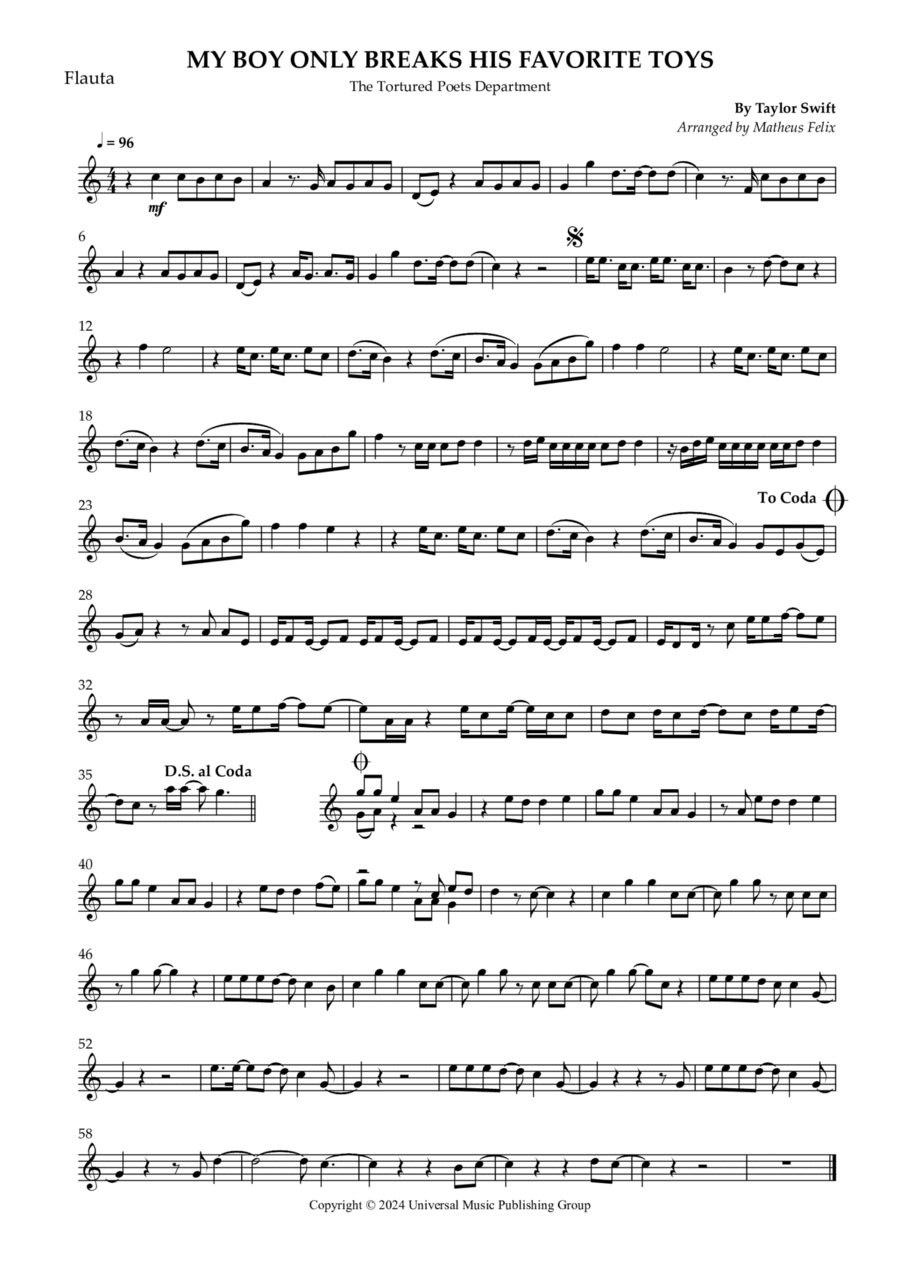 My Boy Only Breaks His Favorite Toys Flute Solo scores gallery preview page 1