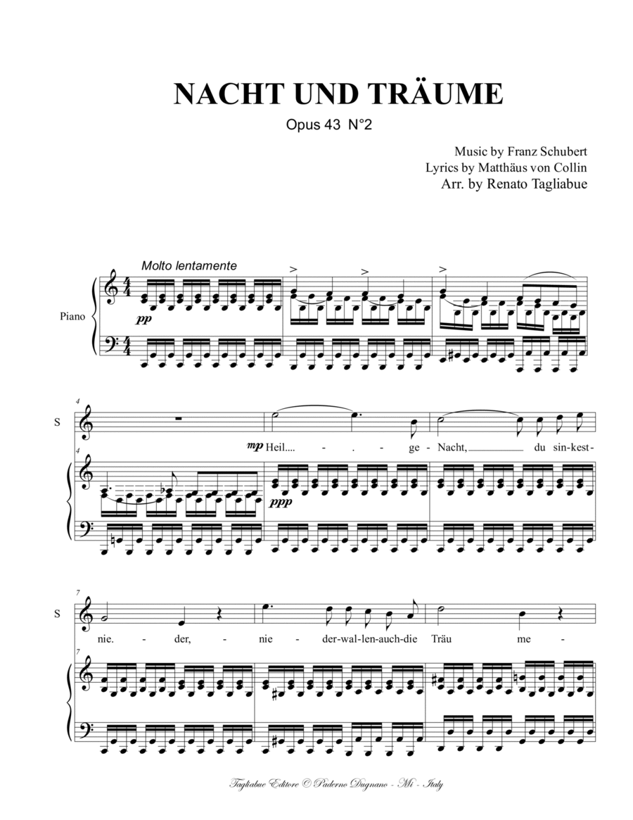 NACHT UND TRÄUME - Opus 43 N°2 - Arr. for Mezzosoprano and Piano image number null
