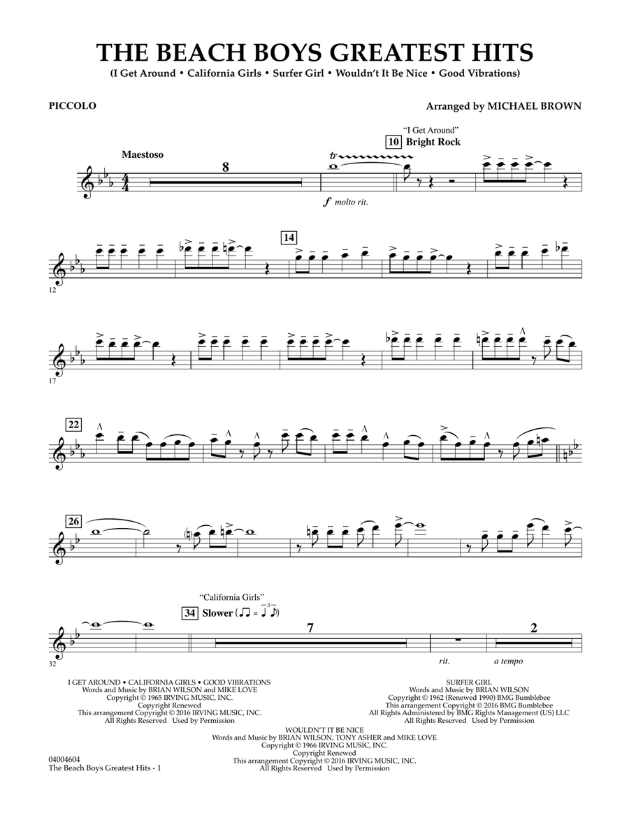 The Beach Boys Greatest Hits - Piccolo Concert Band scores gallery preview page 1