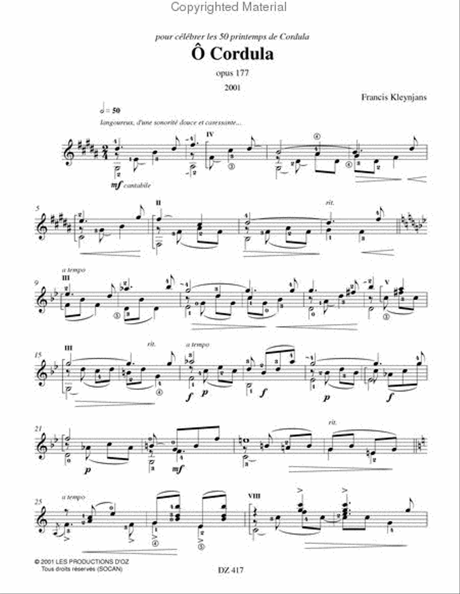 Ô Cordula, La Mignonnette Classical Guitar scores gallery preview page 2