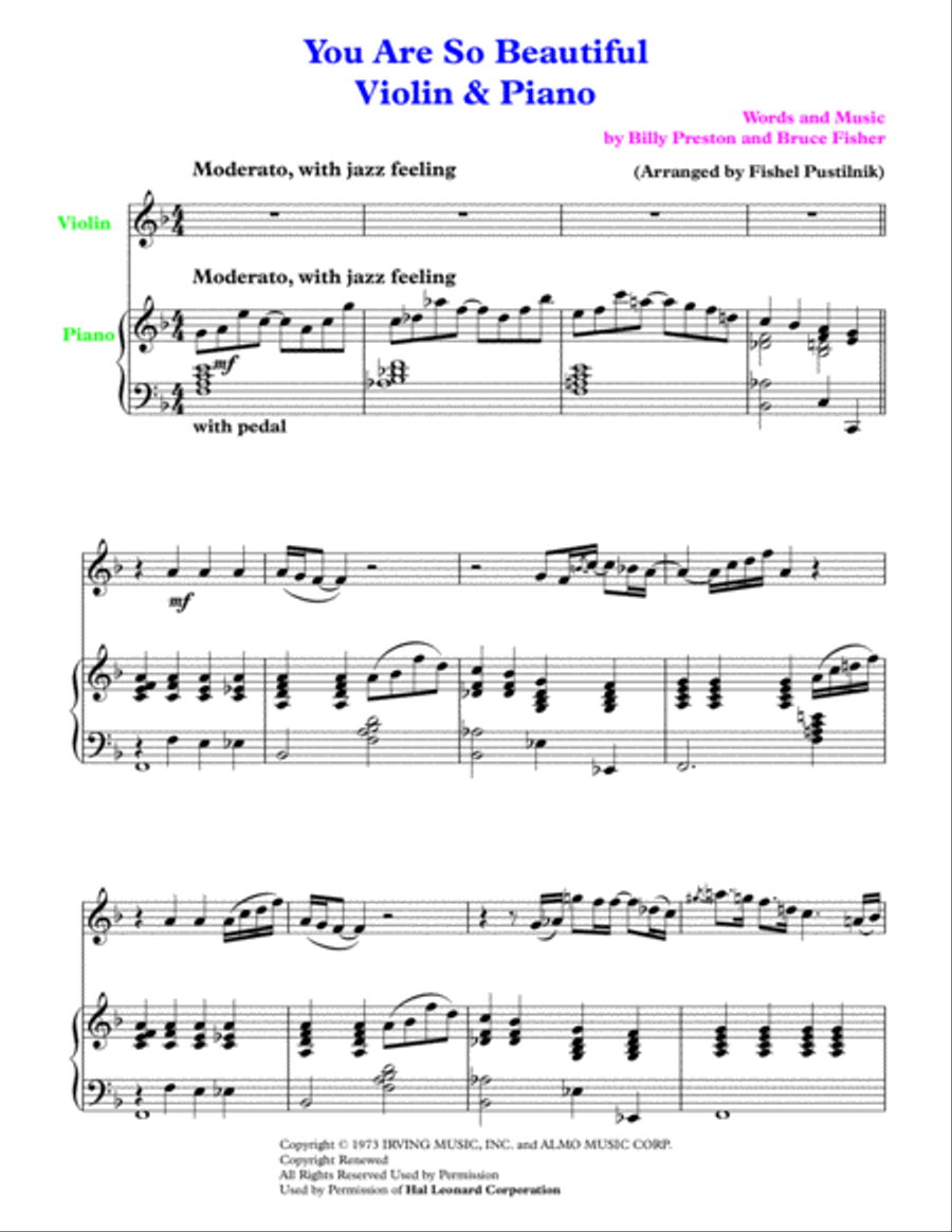 You Are So Beautiful Small Ensemble scores gallery preview page 2