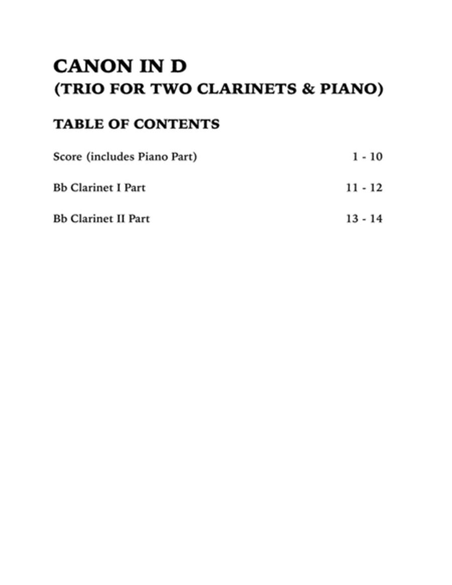 Canon in D (in C major): Trio for Two Clarinets and Piano image number null