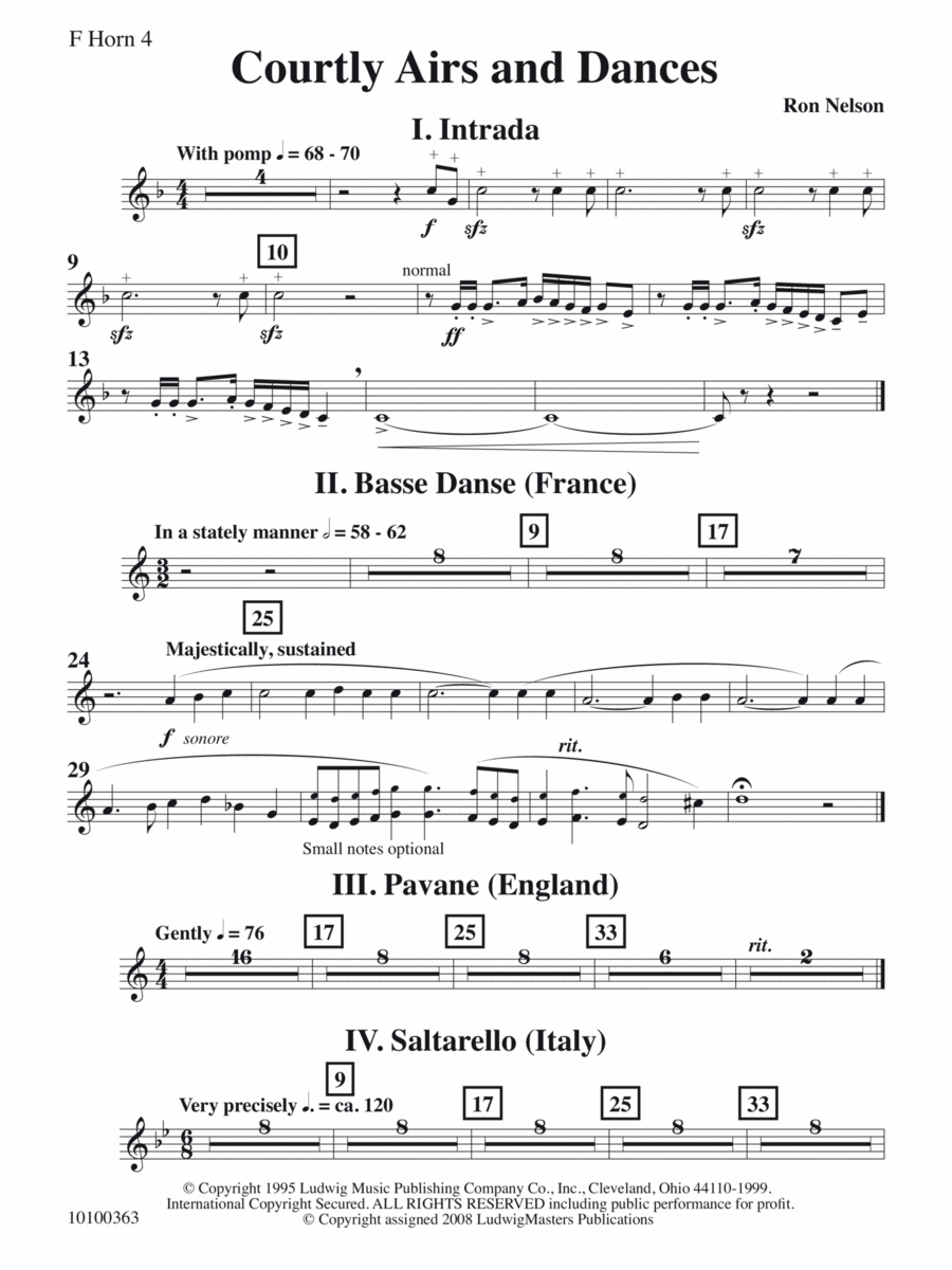 Courtly Airs and Dances - Horn 4 Concert Band scores gallery preview page 1