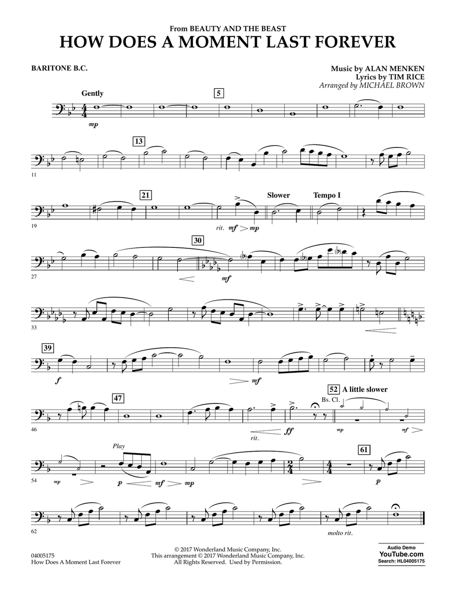 How Does a Moment Last Forever (from Beauty and the Beast) - Baritone B.C. Concert Band scores gallery preview page 1