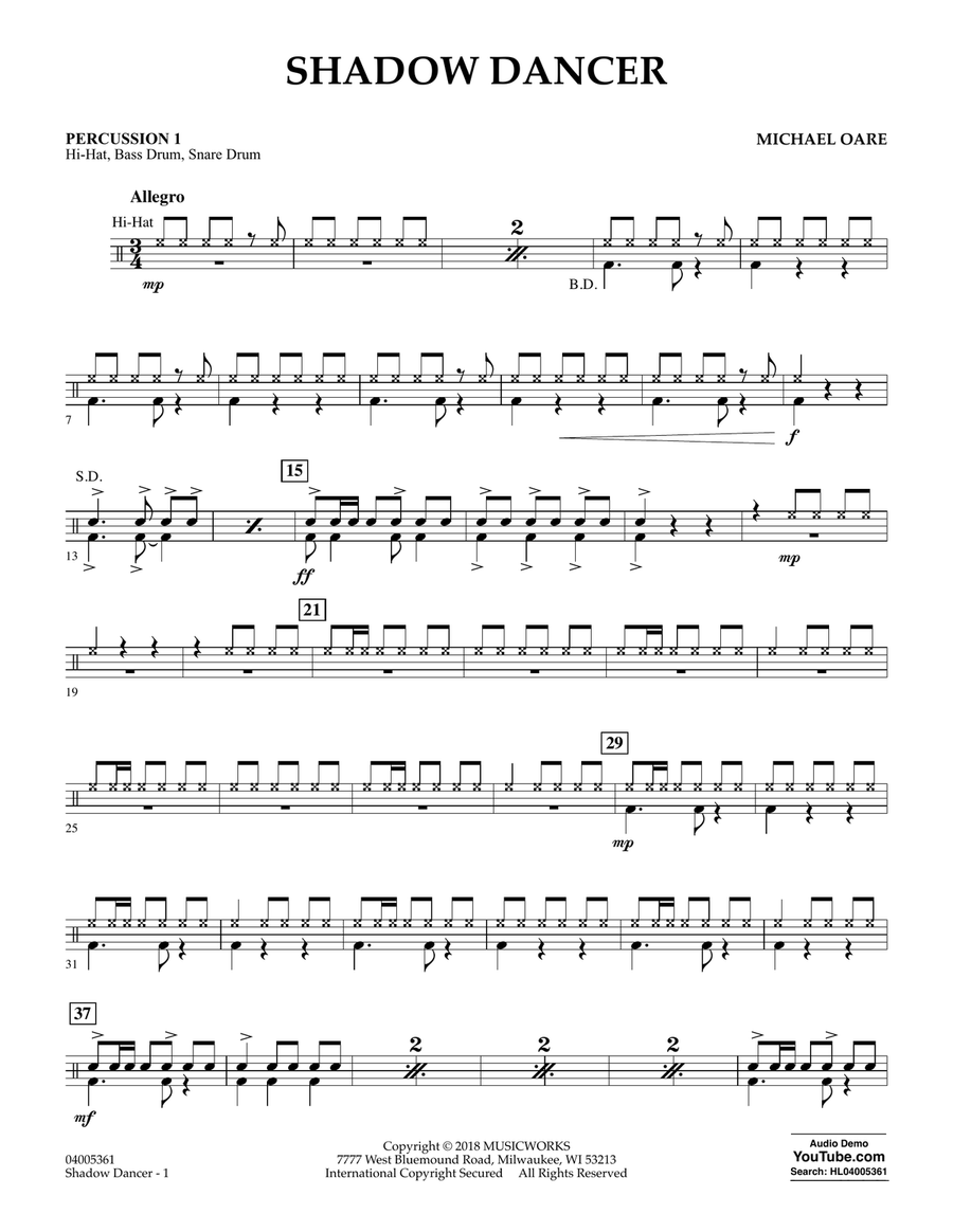 Shadow Dancer - Percussion 1 Concert Band scores gallery preview page 1