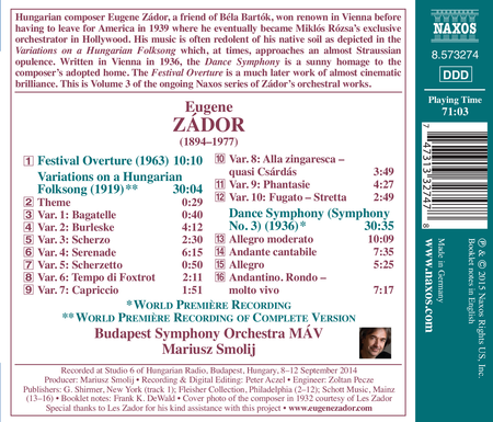Eugene Zador: Variations on a Hungarian Folksong & Festival Overture - Dance Symphony