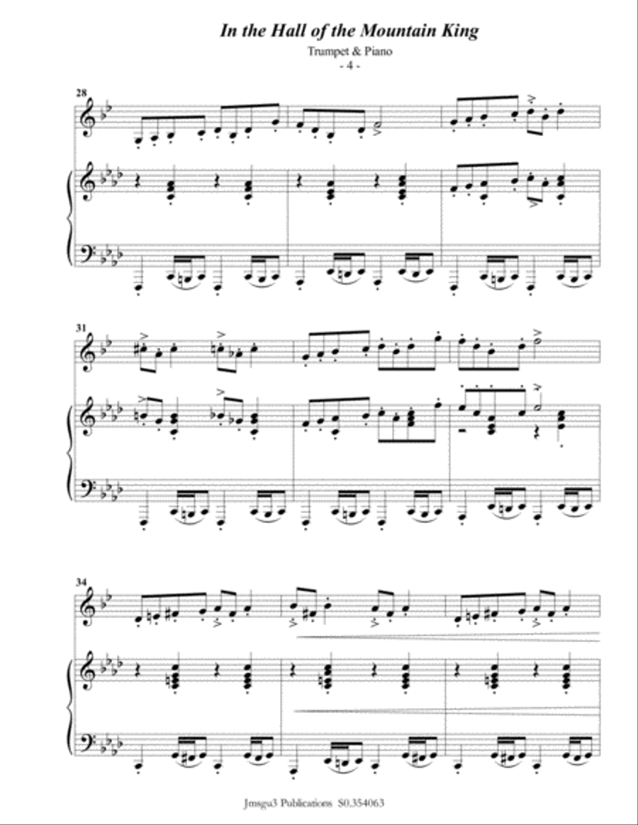 Grieg: Hall of the Mountain King from Peer Gynt Suite for Trumpet & Piano B-Flat Trumpet scores gallery preview page 5