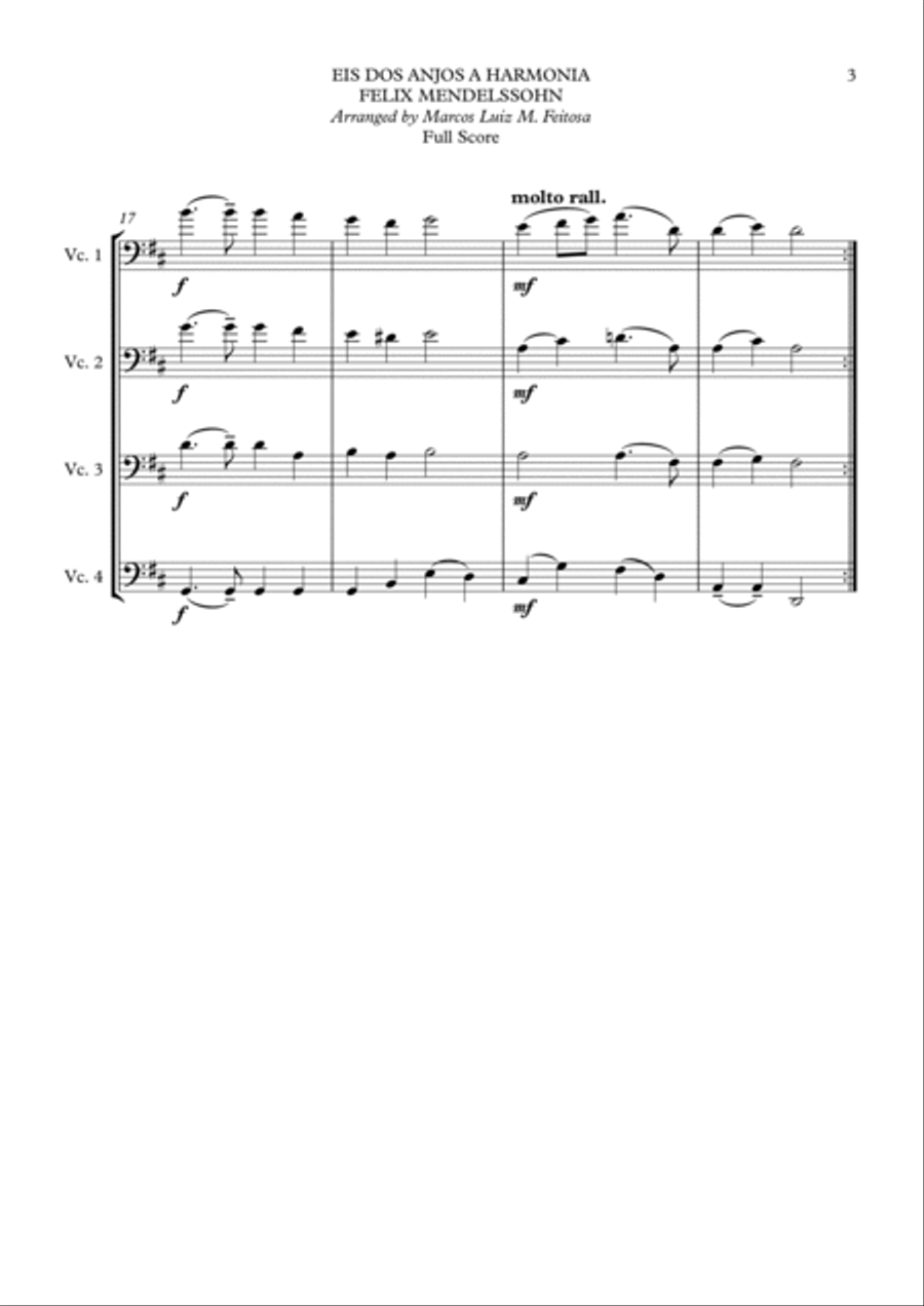 Hark The Herald Angels Sing (Eis dos Anjos a Harmonia) - Cello Quartet String Quartet scores gallery preview page 5