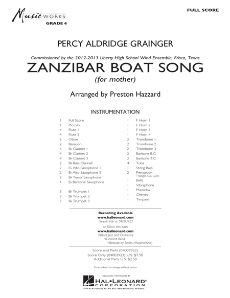Zanzibar Boat Song - Conductor Score (Full Score)