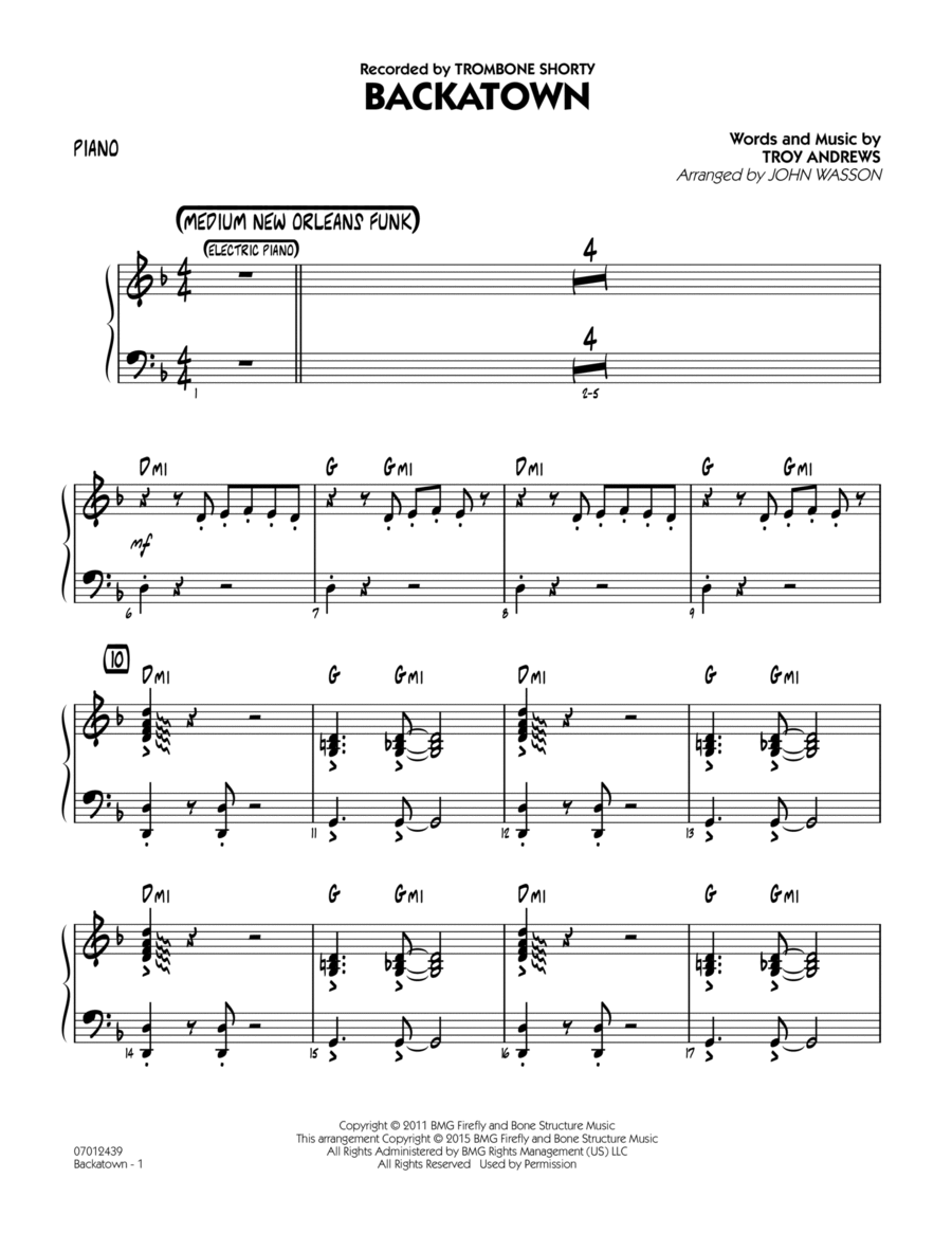 Backatown - Piano Backatown - Piano Jazz Ensemble scores gallery preview page 1
