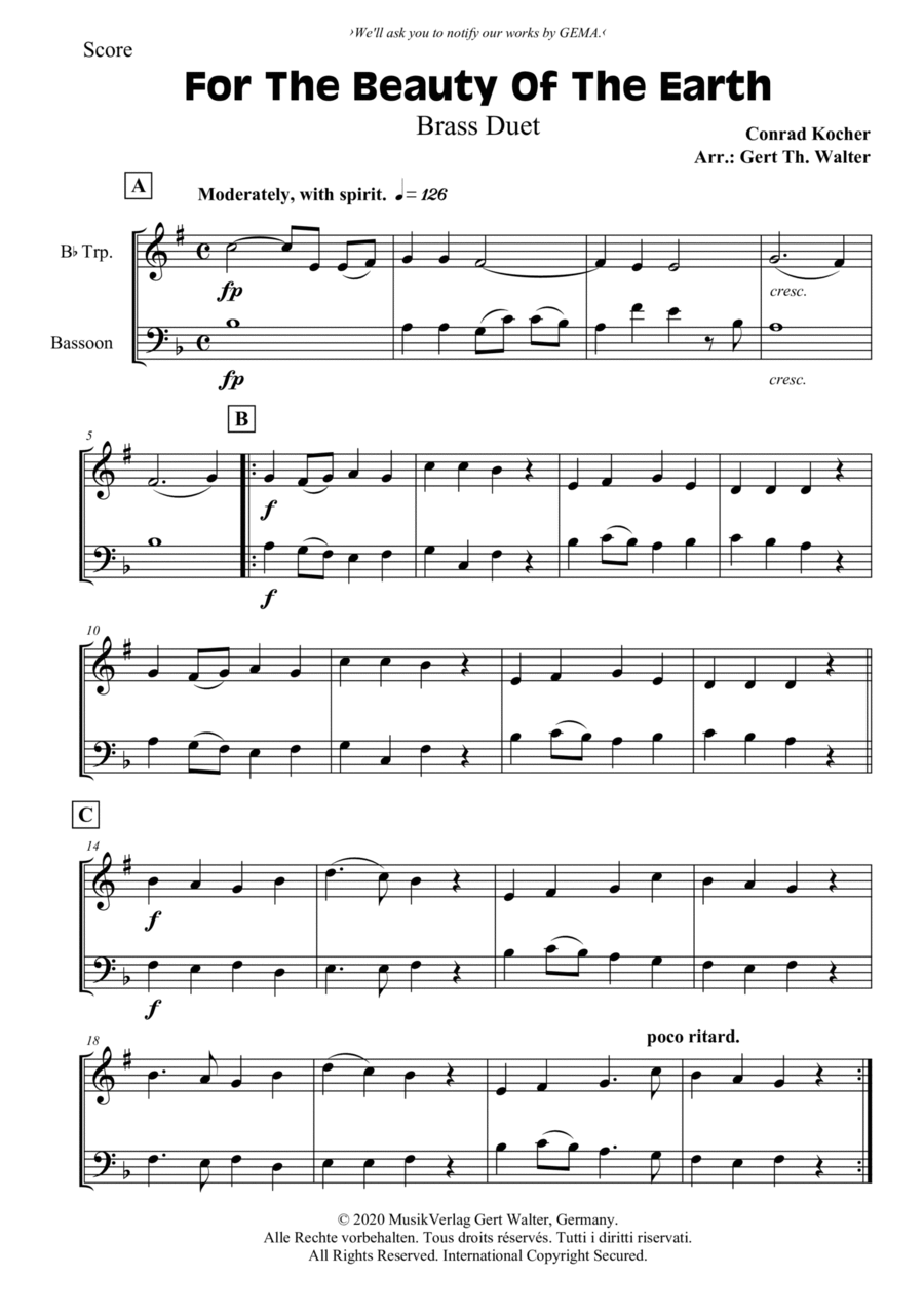 For The Beauty Of The Earth Brass Duet scores gallery preview page 1