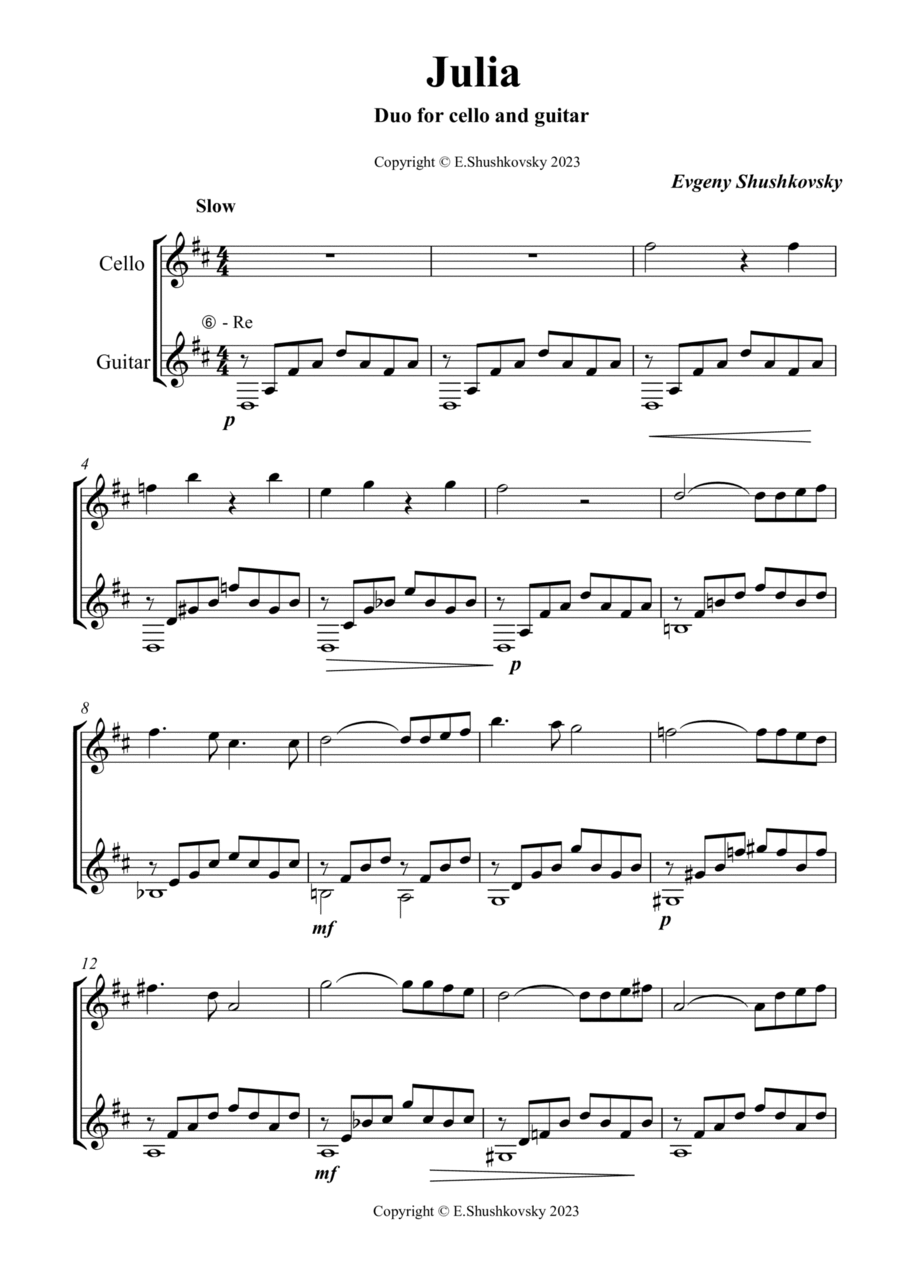 Julia Duo for cello and guitar String Duet scores gallery preview page 1