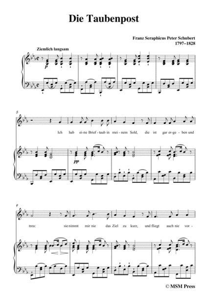 Schubert-Die Taubenpost,in E flat Major,for Voice&Piano image number null