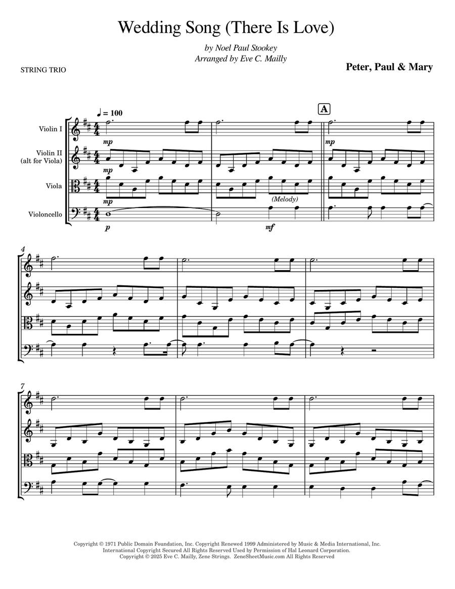 Wedding Song (There Is Love) String Trio scores gallery preview page 1