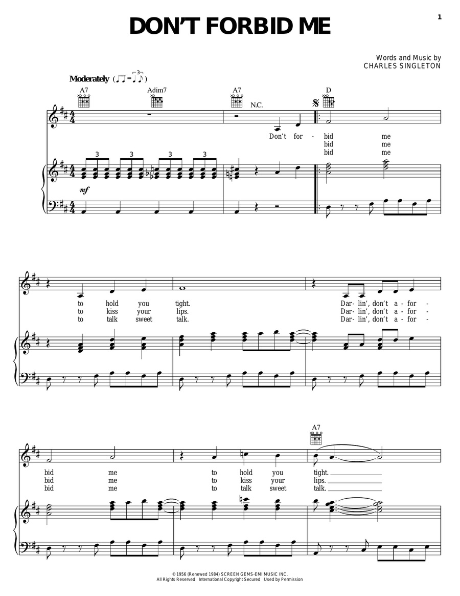 Don't Forbid Me Don't Forbid Me Piano, Vocal, Guitar scores gallery preview page 1