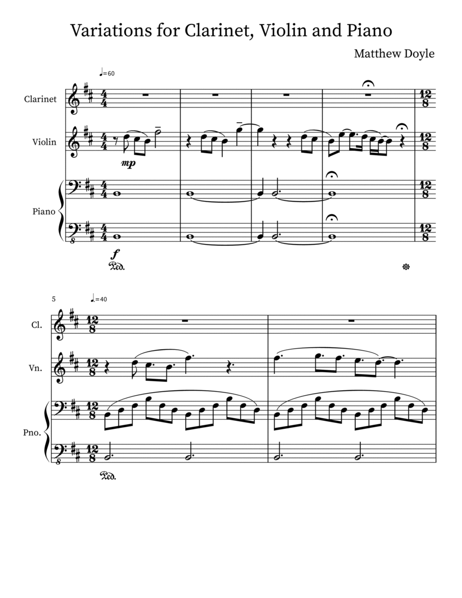 Variations for Clarinet, Violin and Piano B-Flat Clarinet scores gallery preview page 1