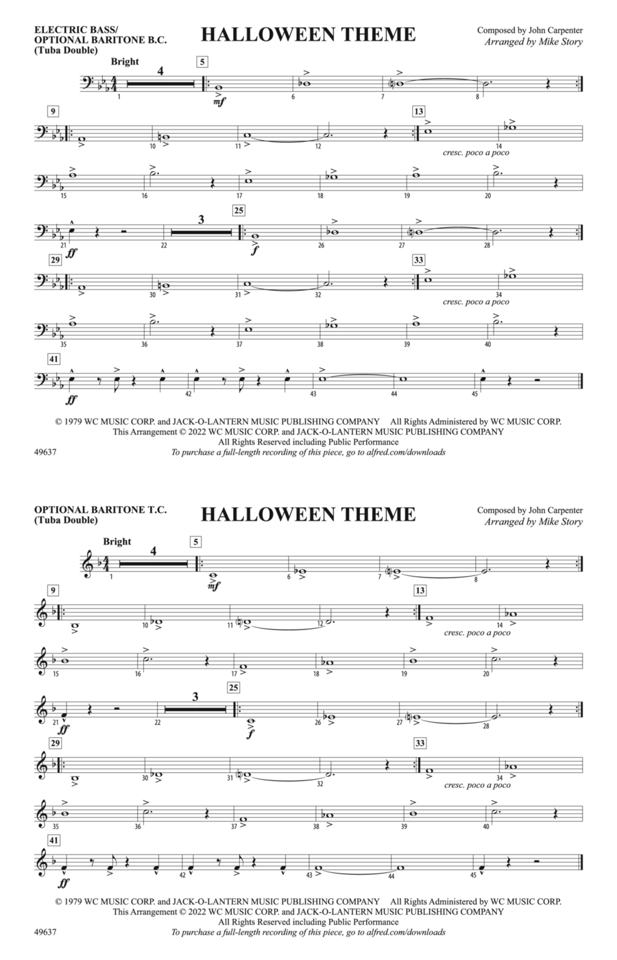 Halloween Theme: Electric Bass Marching Band scores gallery preview page 1