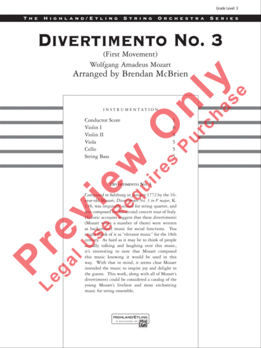Divertimento No. 3 (1st Movement) String Orchestra scores gallery preview page 2
