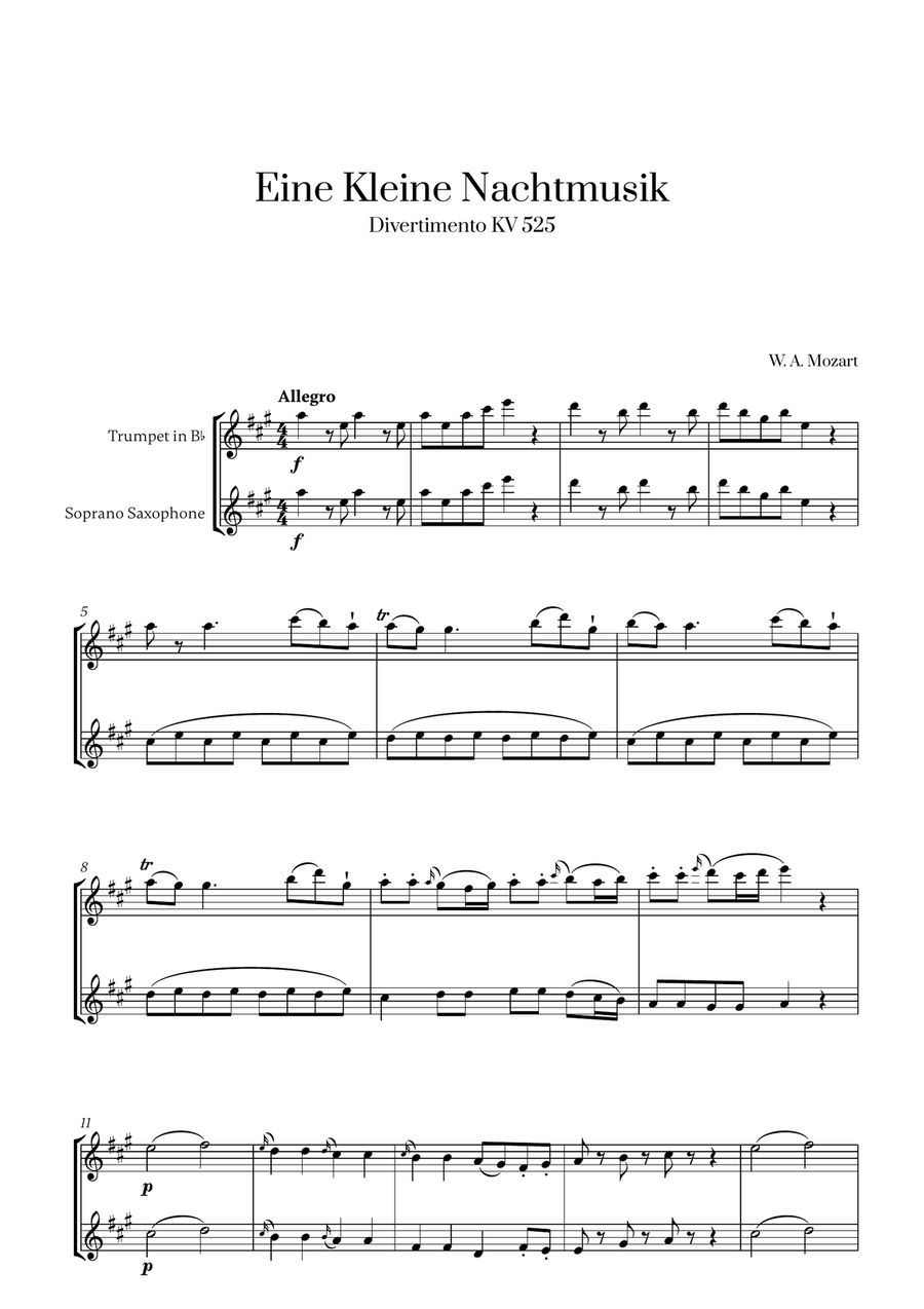 W. A. Mozart - Eine Kleine Nachtmusik (for Trumpet and Soprano Saxophone)