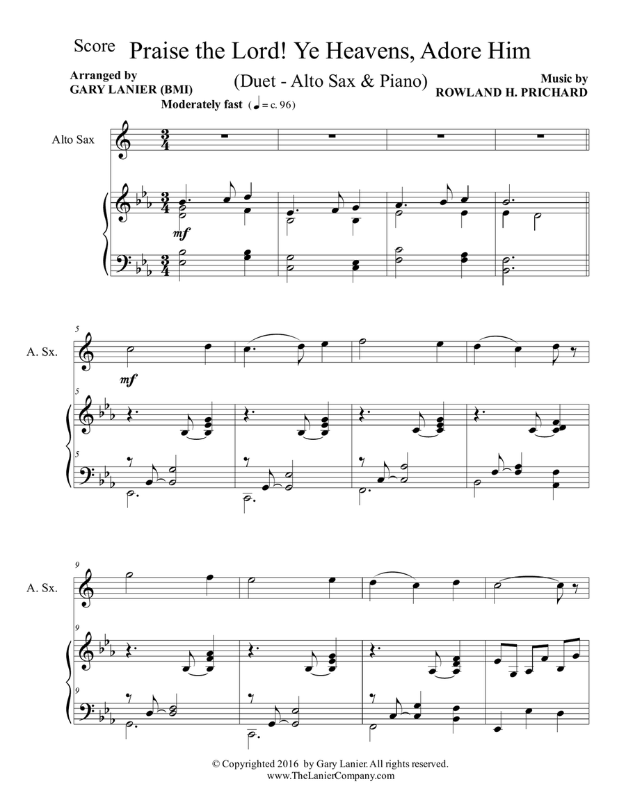 PRAISE THE LORD! YE HEAVENS, ADORE HIM (Duet – Alto Sax & Piano with Score/Part) Woodwind Duet scores gallery preview page 2