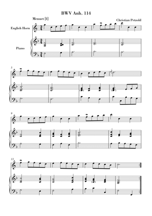 Book cover for Bach - Minuet in G major and G minor (BWV Anh. 114 - 115) for English Horn and Piano