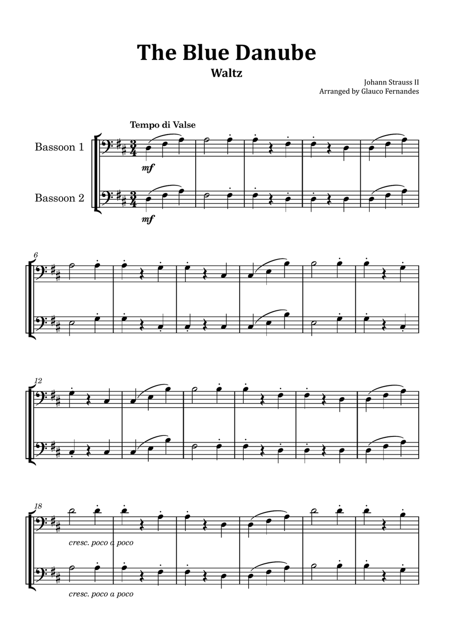 The Blue Danube - Bassoon Duet Woodwind Duet scores gallery preview page 1