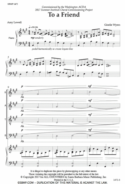 To a Friend - SATB Octavo image number null