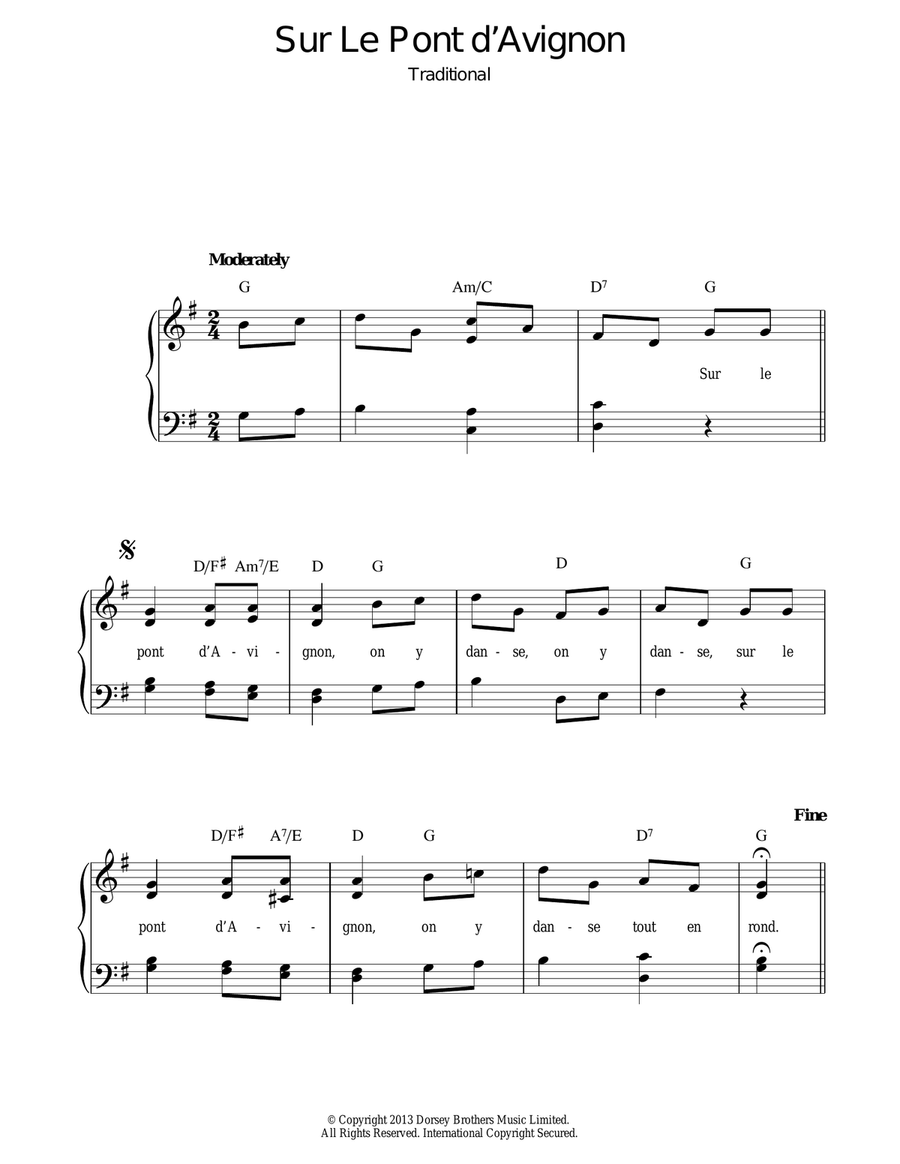 Sur Le Pont D'Avignon Easy Piano scores gallery preview page 1