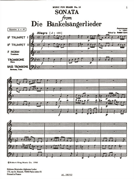 Sonata (Bankelsangerlieder) - Brass Quintet