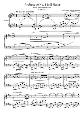 Book cover for Arabesque L. 66 No. 1 in E Major - Andantino con moto - Debussy