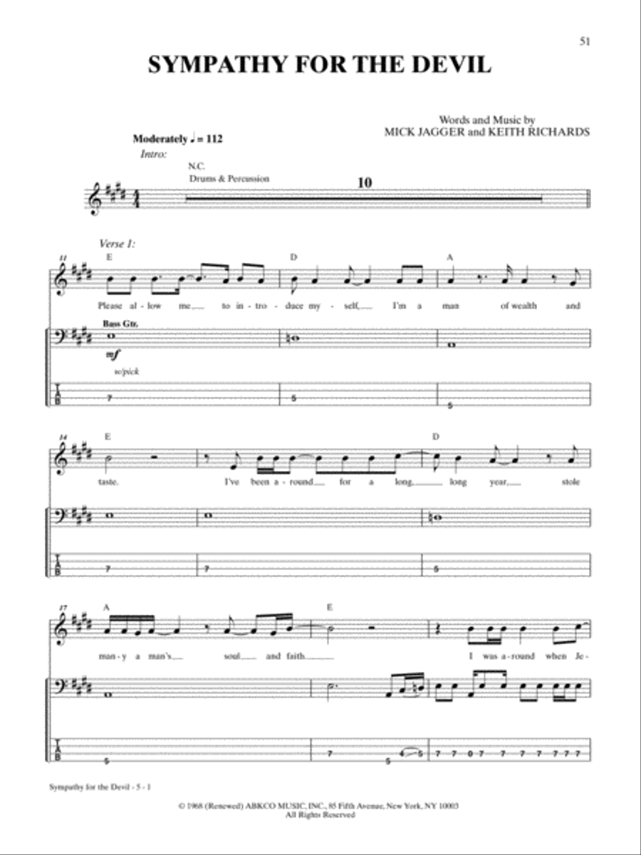 Sympathy for the Devil Bass Guitar Tablature scores gallery preview page 1