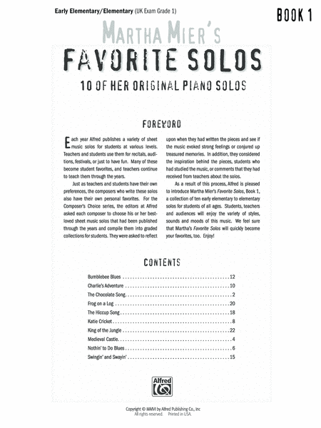 Martha Mier's Favorite Solos, Book 1