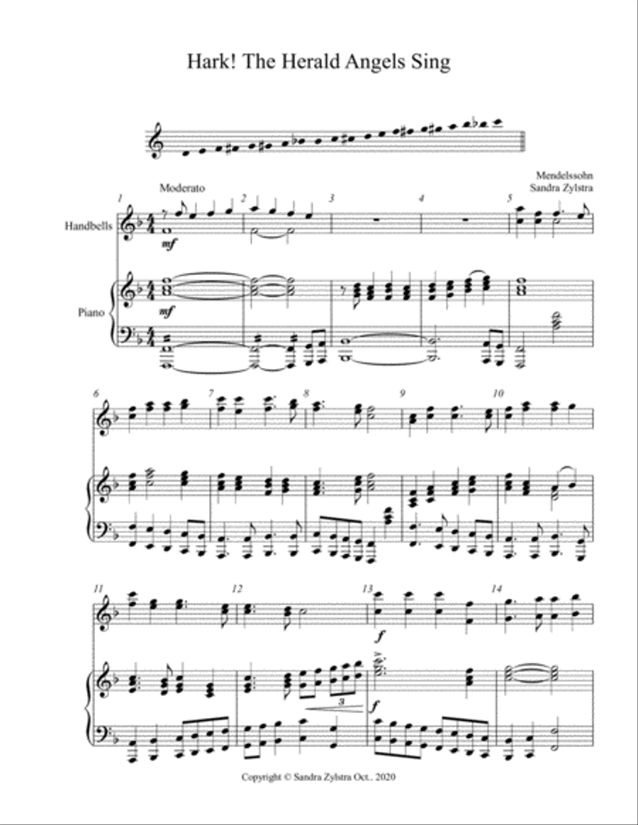 Hark! The Herald Angels Sing (2 octave handbells & piano accompaniment) 2-Octaves scores gallery preview page 2