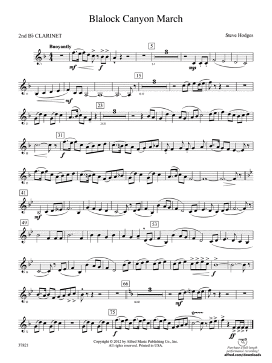 Blalock Canyon March: 2nd B-flat Clarinet Concert Band scores gallery preview page 1