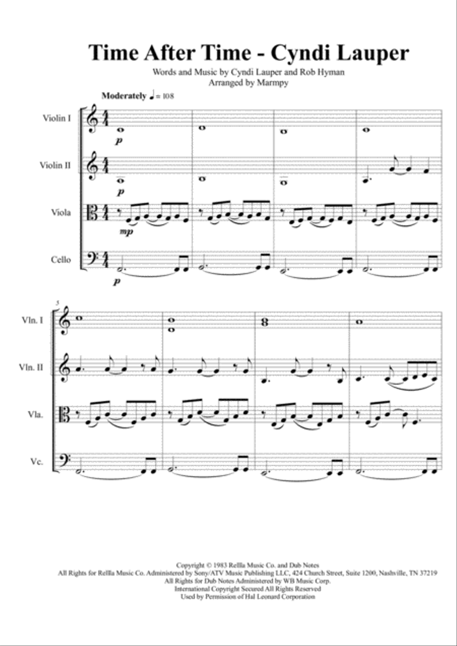 Time After Time String Quartet scores gallery preview page 1