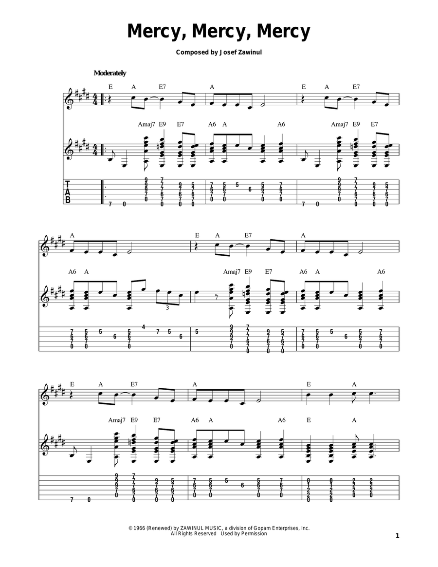 Mercy Mercy Electric Guitar scores gallery preview page 1