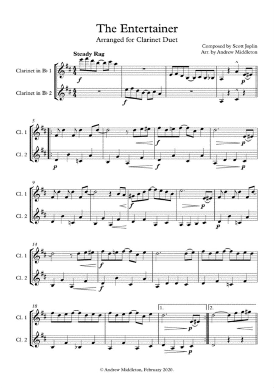 The Entertainer arranged for Clarinet Duet Clarinet Duet scores gallery preview page 3