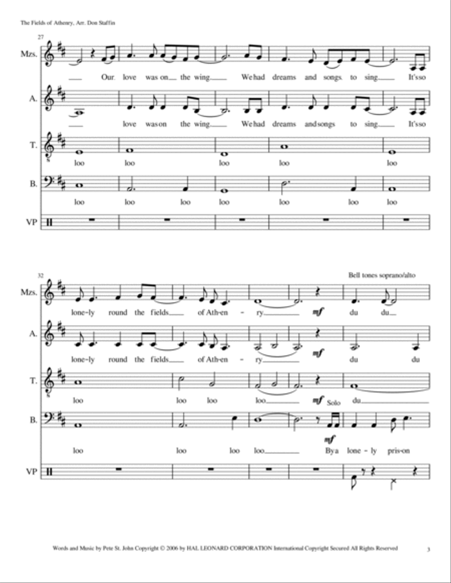 The Fields Of Athenry 4-Part scores gallery preview page 3