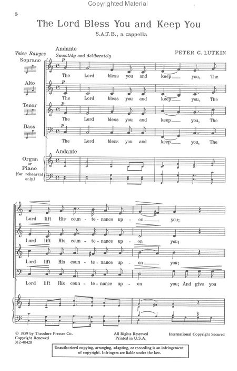 The Lord Bless You and Keep You, Sevenfold Amen and Ninefold Amen 4-Part scores gallery preview page 2