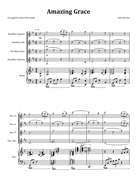 Amazing Grace - Saxophone Quartet & Piano image number null