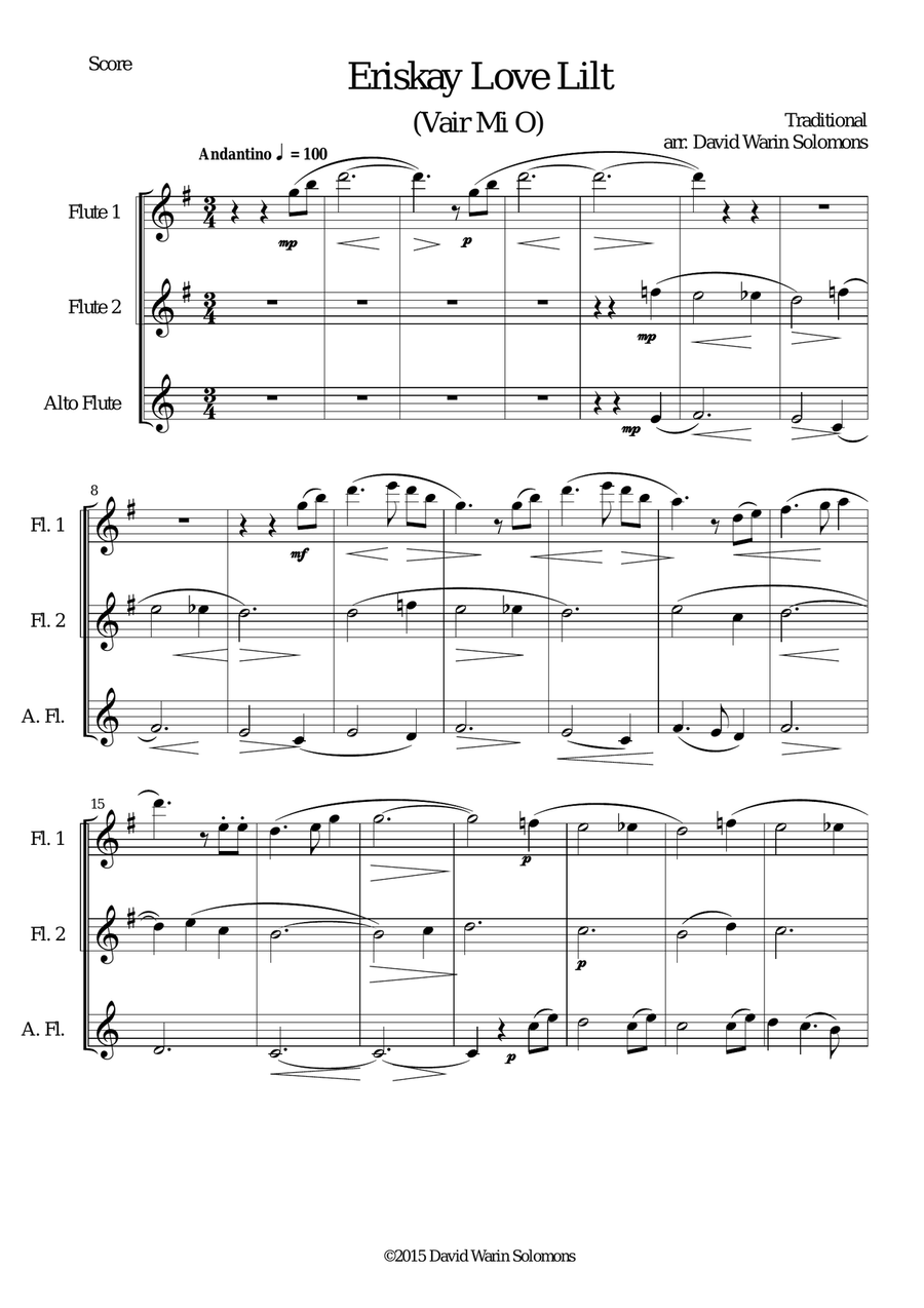 Eriskay love lilt (Vair Mio) for flute trio Flute Trio scores gallery preview page 1