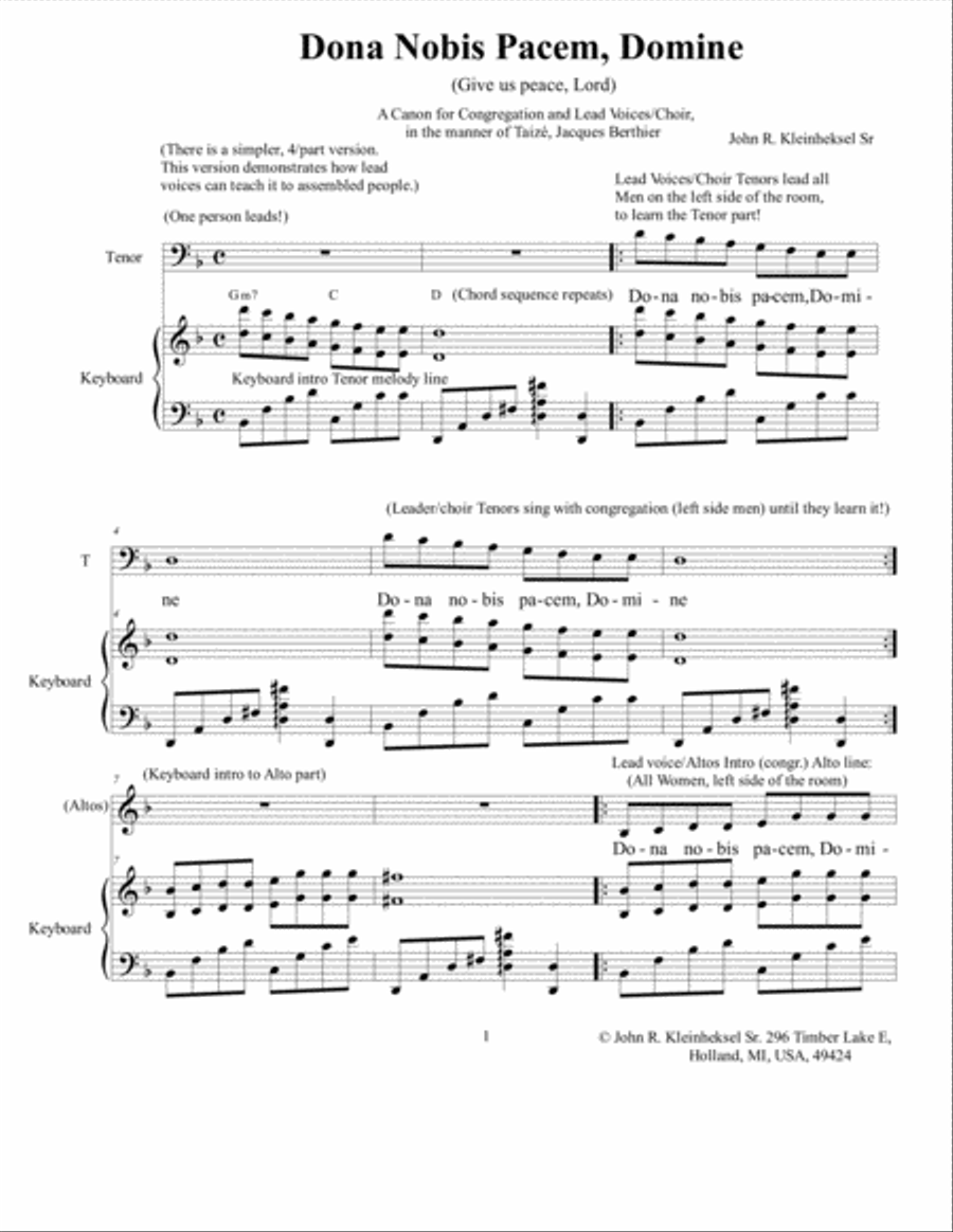 Composed for Choir to lead the assembly; 4-part Round. New. Be the first to sing it! 4-Part scores gallery preview page 1