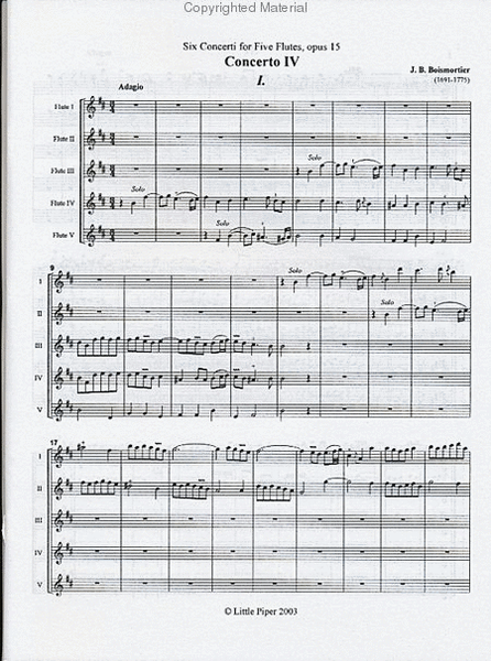 Six Concerti for Five Flutes (Score) Flute Choir - Sheet Music