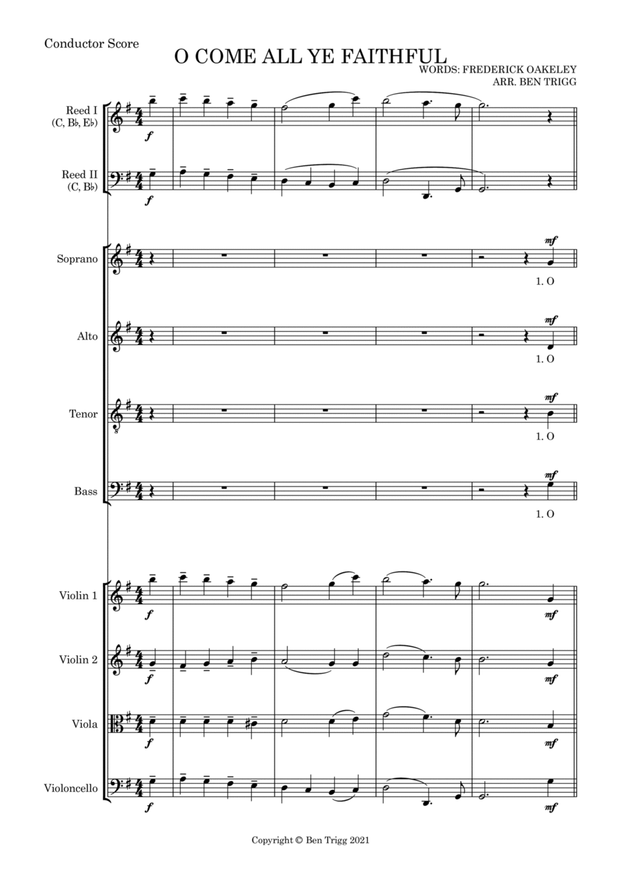 O Come All Ye Faithful – SATB, String 4tet and opt. flexible woodwind – Score and parts B-Flat Clarinet scores gallery preview page 1