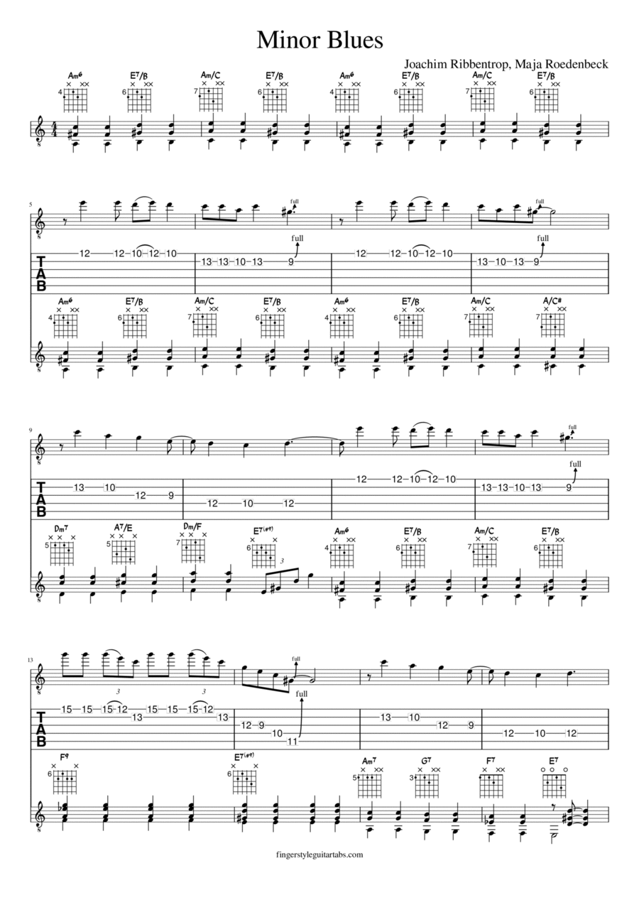 Minor Blues by Joachim Ribbentrop and Maja Roedenbeck | Guitar Tabs | Blues Duo Electric Guitar scores gallery preview page 1